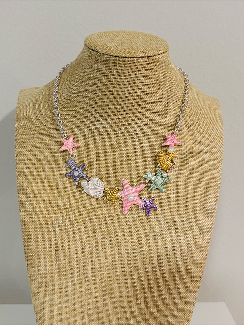 Fashion Jewelry Pastel Starfish & Shell Necklace - Pink, Lavender, Mint, Gold